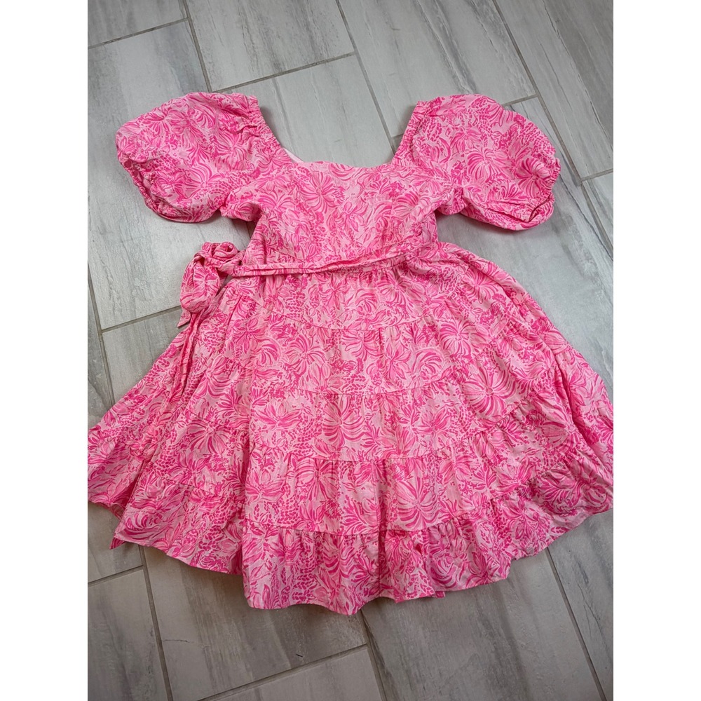 Lilly Pulitzer Iralee Linen Wrap Dress Pink Blossom Foxy Llama Size 8 - Picture 9 of 9